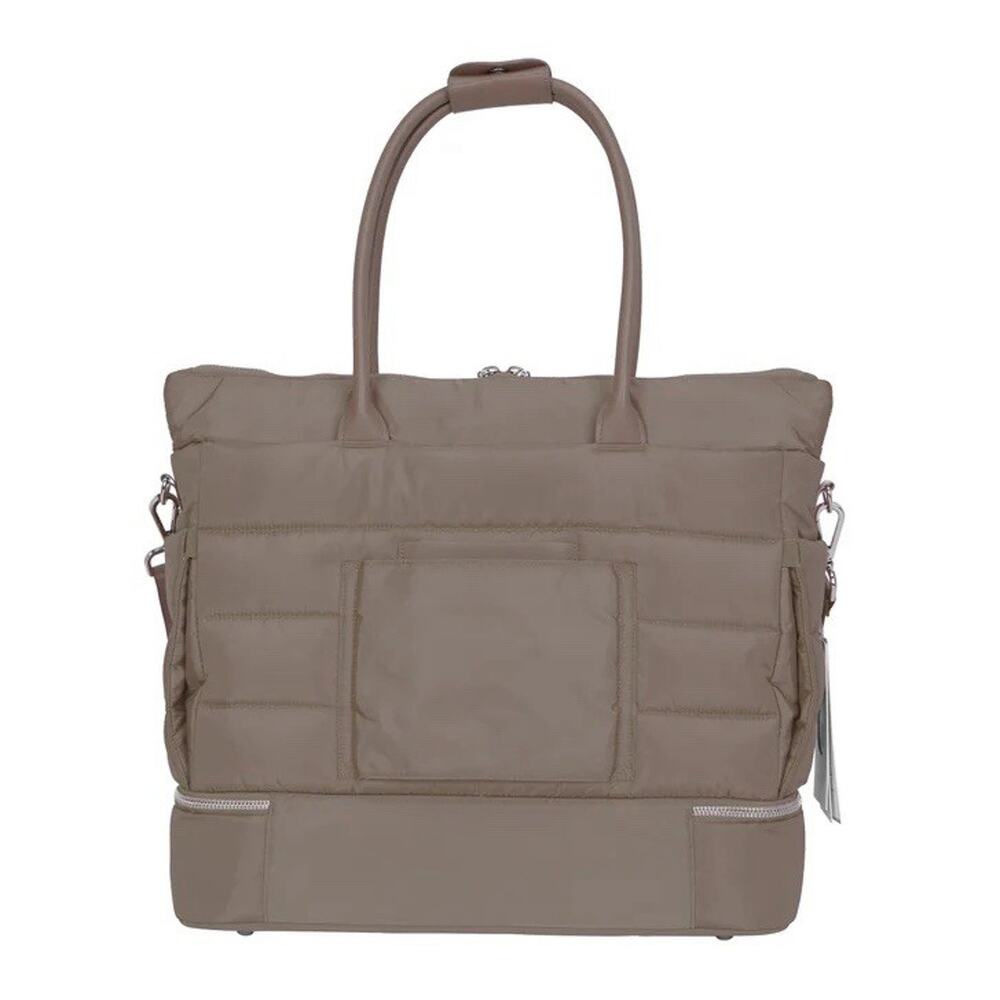 New! iPack Taupe Puffy Tote Bag With Shoe Compartment, Padded Laptop Pocket - Picture 3 of 9
